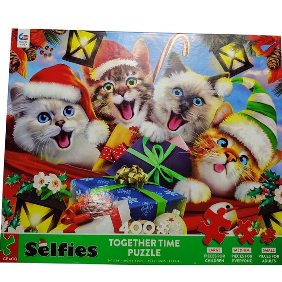 Ceaco Selfies Together Time 400-Piece Christmas Cats Family Jigsaw Puzzle - Picture 3 of 7